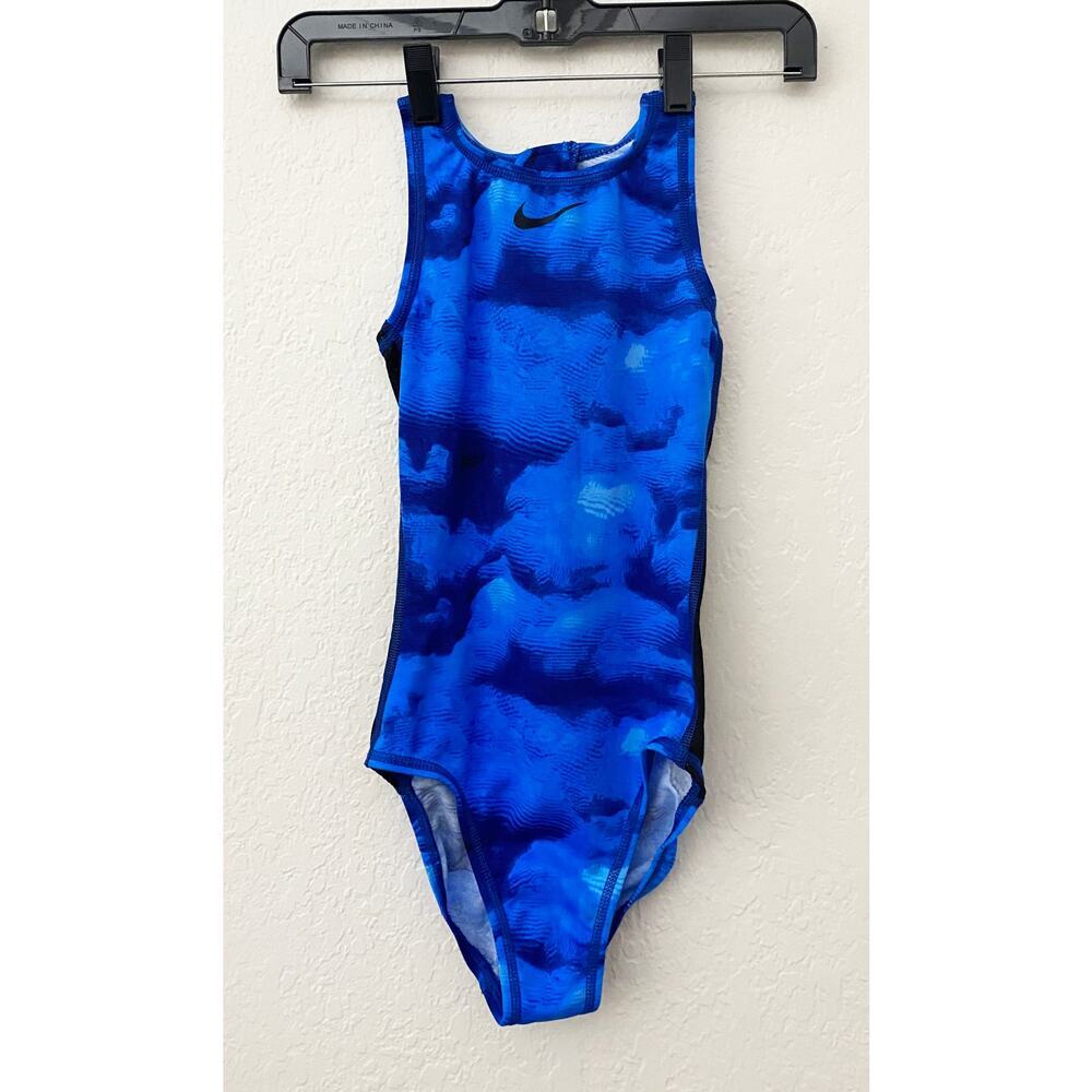 Nike Girl's Blue Cloud Zip Back Mesh Side One Piece Swimsuit NWT Hygiene Liner 8
